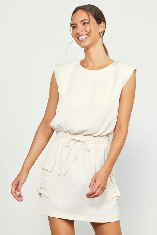 FINAL SALE!! Levi Navy Silk Mini Dress in Cream sold by Glitzy Bella product image thumbnail 5