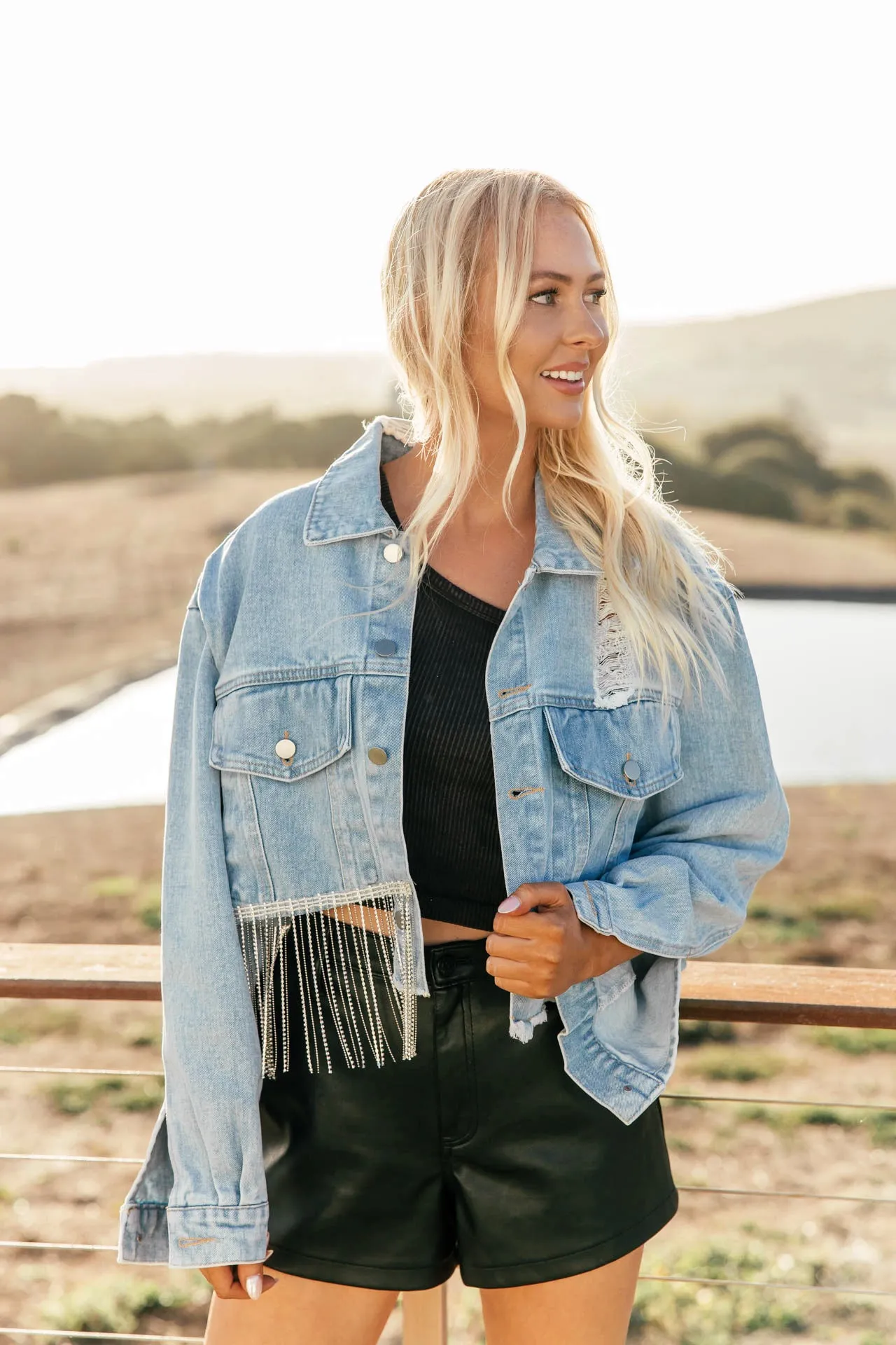 NEW!! “Nashville” Crystal Fringe Denim Jacket sold by Glitzy Bella product image thumbnail 2