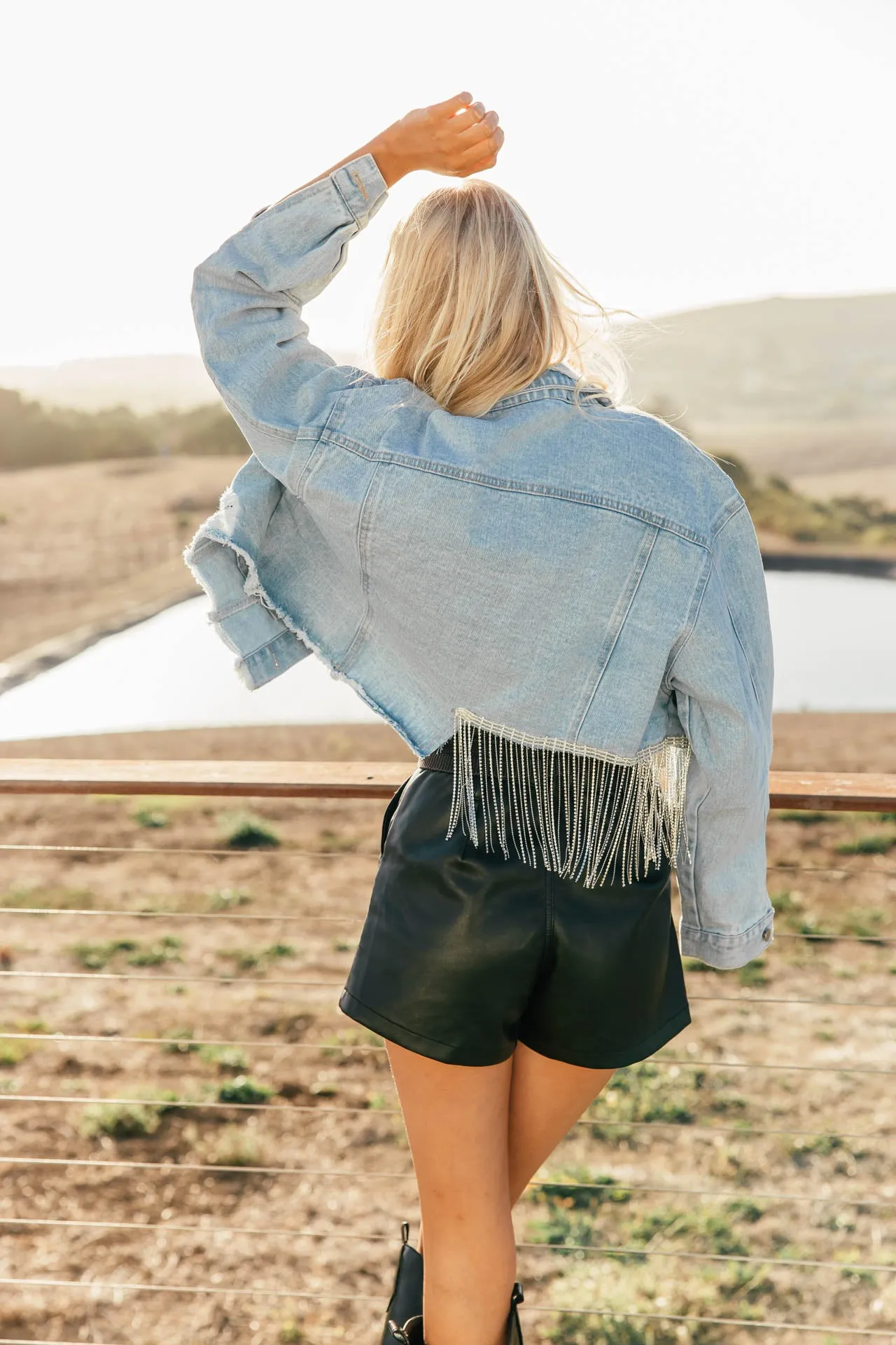 NEW!! “Nashville” Crystal Fringe Denim Jacket sold by Glitzy Bella product image thumbnail 3