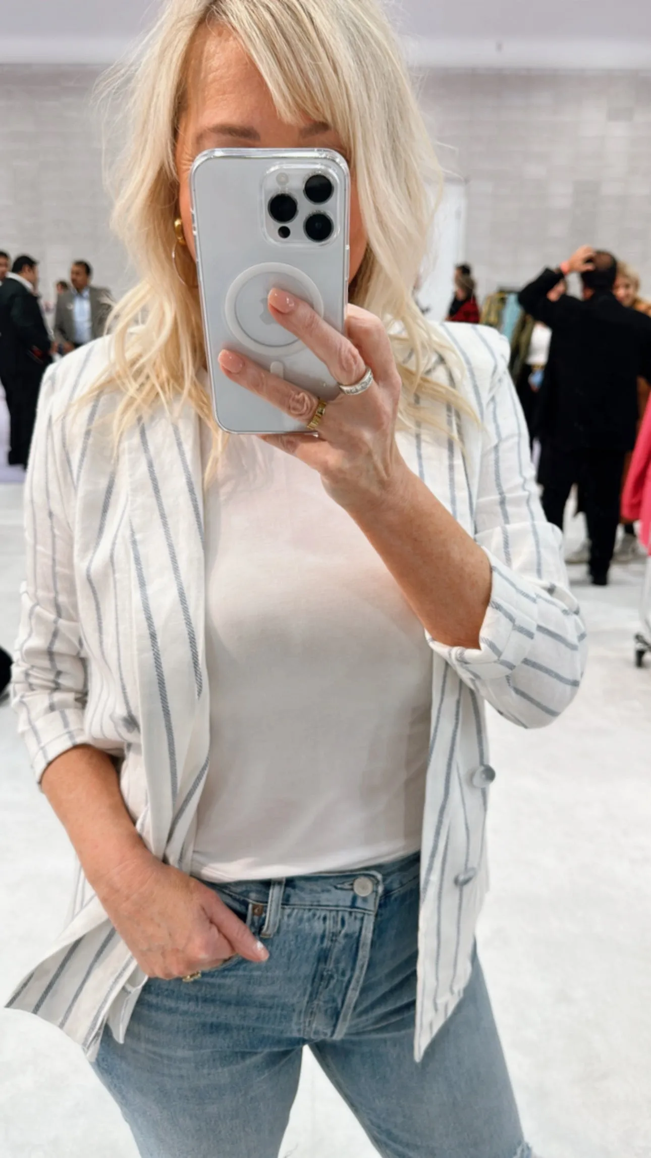 Top Notch Linen Denim Stripe Boyfriend Blazer sold by Glitzy Bella product image thumbnail 4
