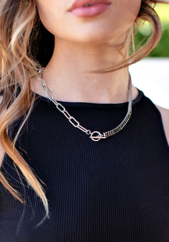 Crystal Baguette and Link Necklace in Silver w/ Black Crystal sold by Glitzy Bella