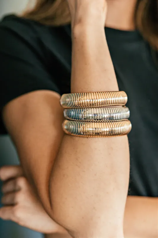 BEST SELLER!! Golden Hour Stretch Bracelet Set in Gold and Silver sold by Glitzy Bella