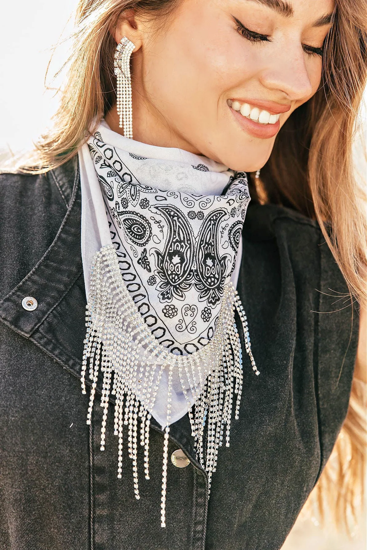 AS SEEN ON BRITT HORTON!! Crystal Fringe Bandana in White sold by Glitzy Bella
