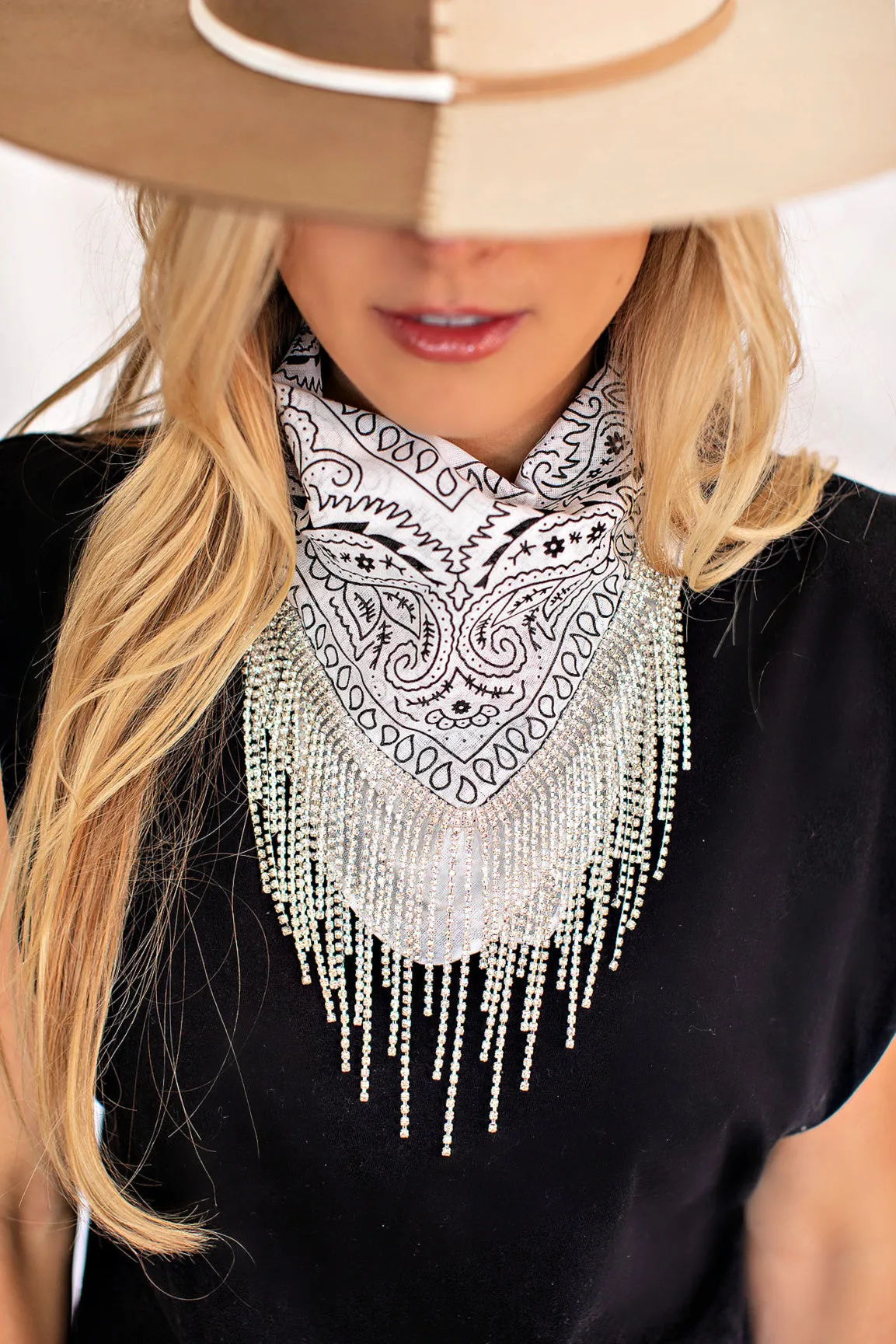 AS SEEN ON BRITT HORTON!! Crystal Fringe Bandana in White sold by Glitzy Bella product image thumbnail 4