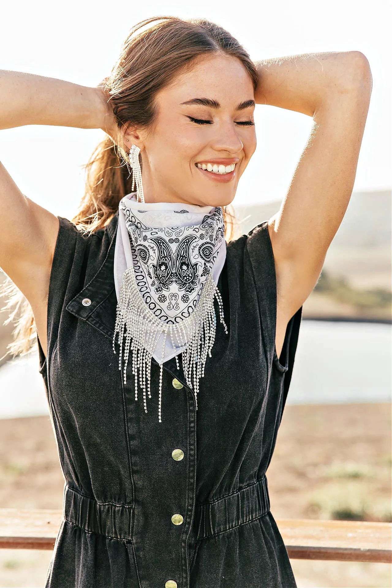 AS SEEN ON BRITT HORTON!! Crystal Fringe Bandana in White sold by Glitzy Bella product image thumbnail 2