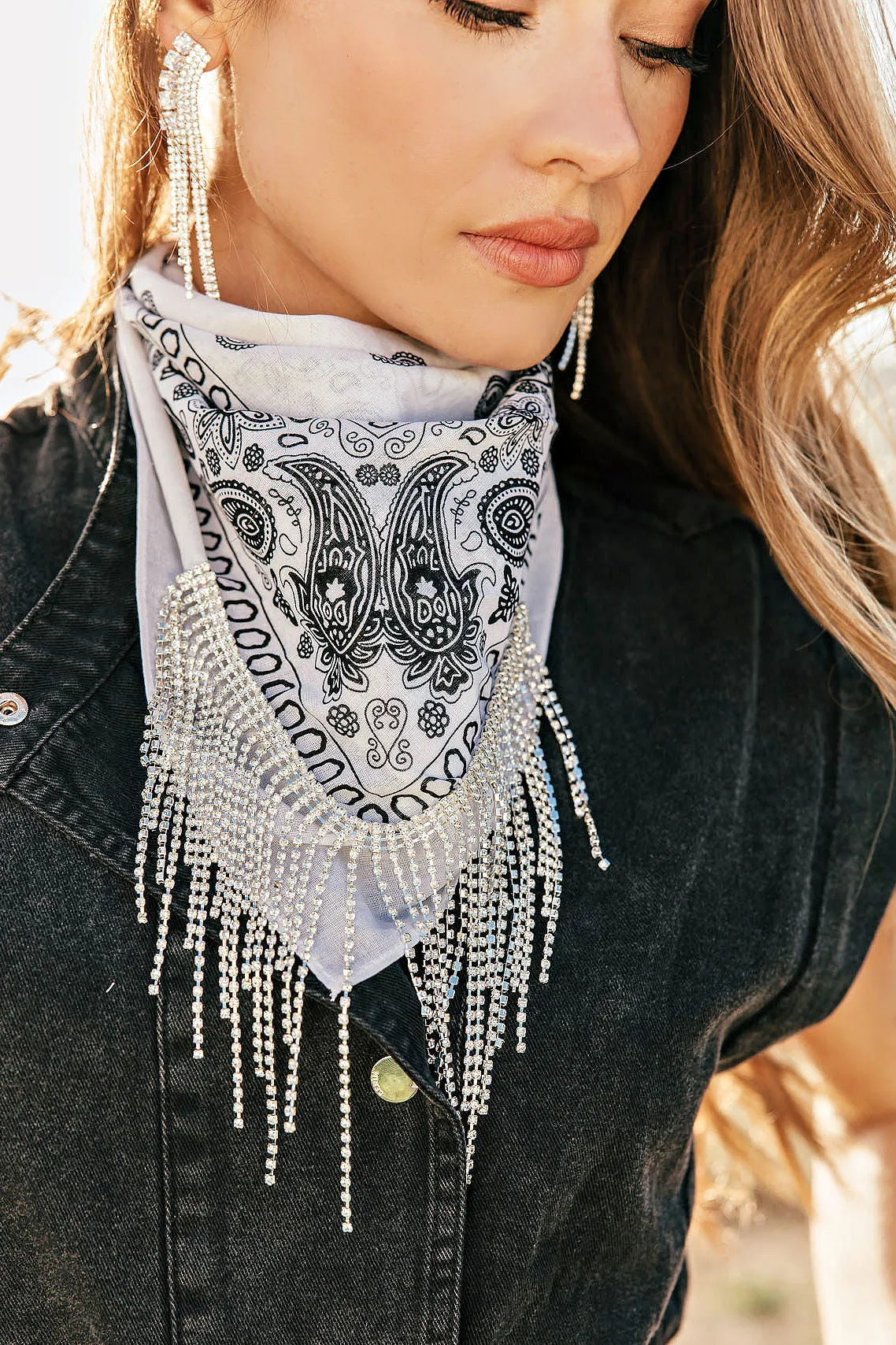 AS SEEN ON BRITT HORTON!! Crystal Fringe Bandana in White sold by Glitzy Bella product image thumbnail 3