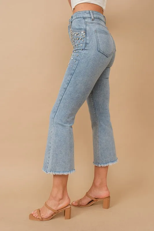 NEW!! Rhinestone Denim Cropped Pants sold by Glitzy Bella product image thumbnail 5
