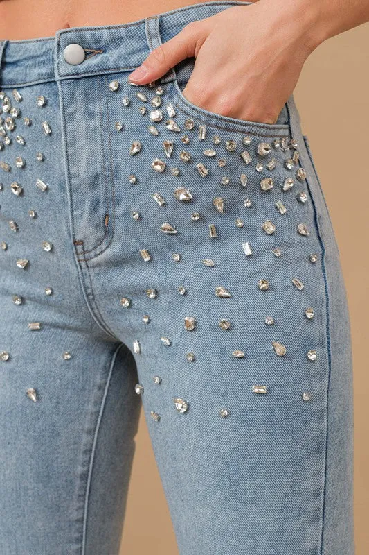 NEW!! Rhinestone Denim Cropped Pants sold by Glitzy Bella