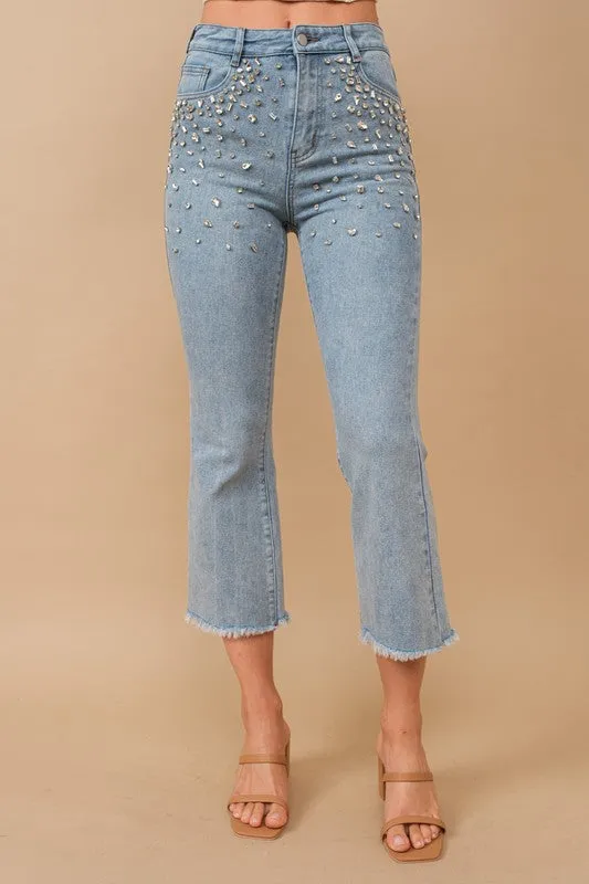 NEW!! Rhinestone Denim Cropped Pants sold by Glitzy Bella product image thumbnail 4