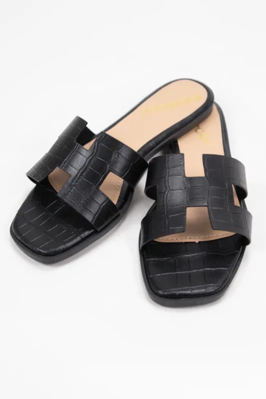 FINAL SALE!! The Parker Cut Out Slide in Black sold by Glitzy Bella