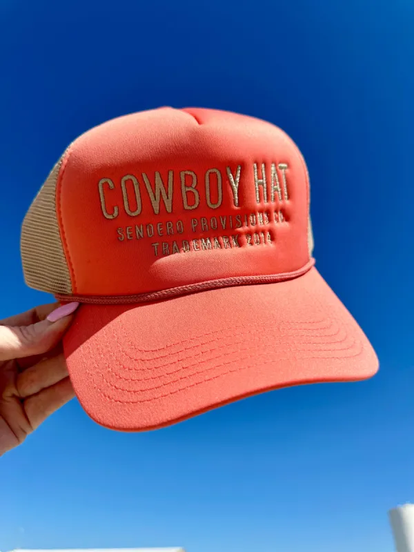 NEW!! Cowboy Trucker Hat in Coral sold by Glitzy Bella