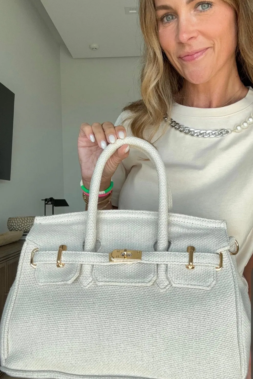 FINAL SALE!! Pearl Chain Tee in Beige sold by Glitzy Bella product image thumbnail 4