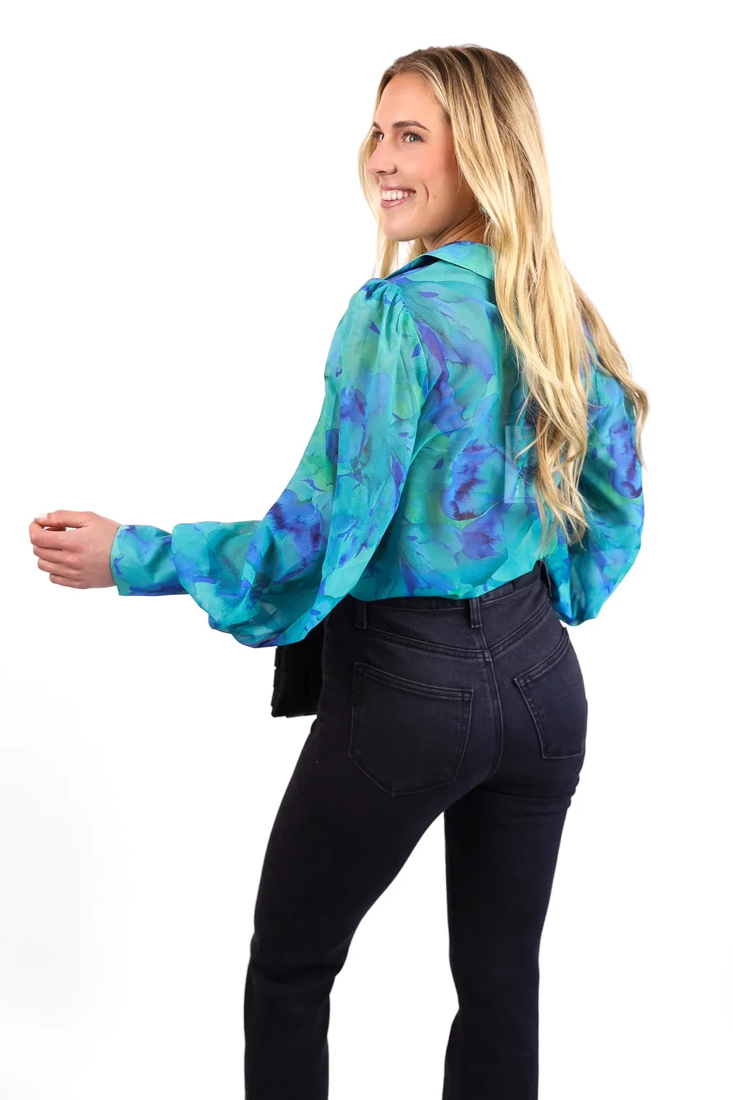 Ella Blouse in Blue Floral sold by Glitzy Bella product image thumbnail 5