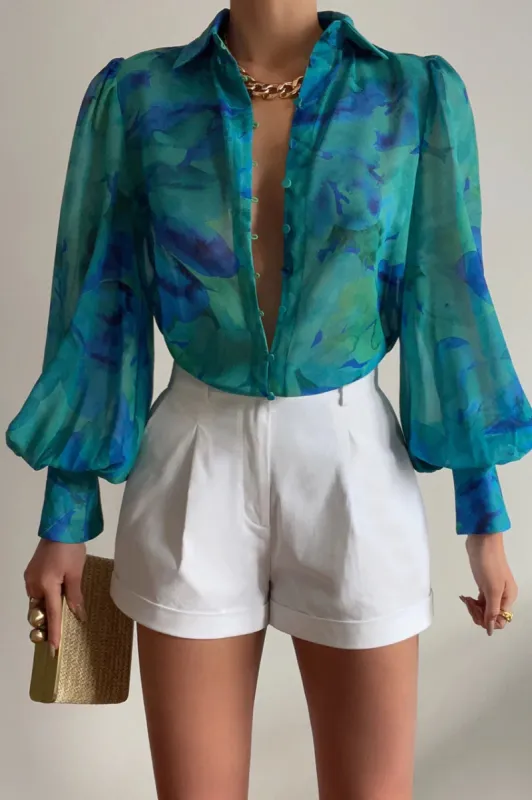 Ella Blouse in Blue Floral sold by Glitzy Bella