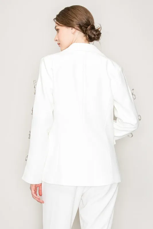 AS SEEN ON ASHLEE NICHOLS!! Rhinestone Bow Cut Out Blazer in White sold by Glitzy Bella product image thumbnail 5