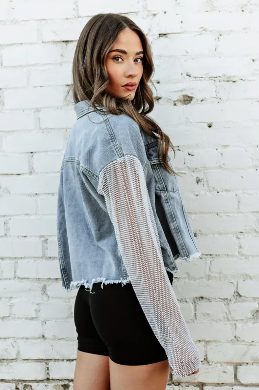NEW!! Denim and Fishnet Sleeve Jacket sold by Glitzy Bella