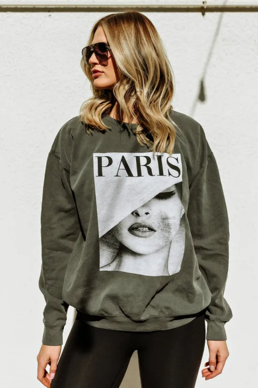 NEW!! The "Paris Print" Sweatshirt in Charcoal sold by Glitzy Bella
