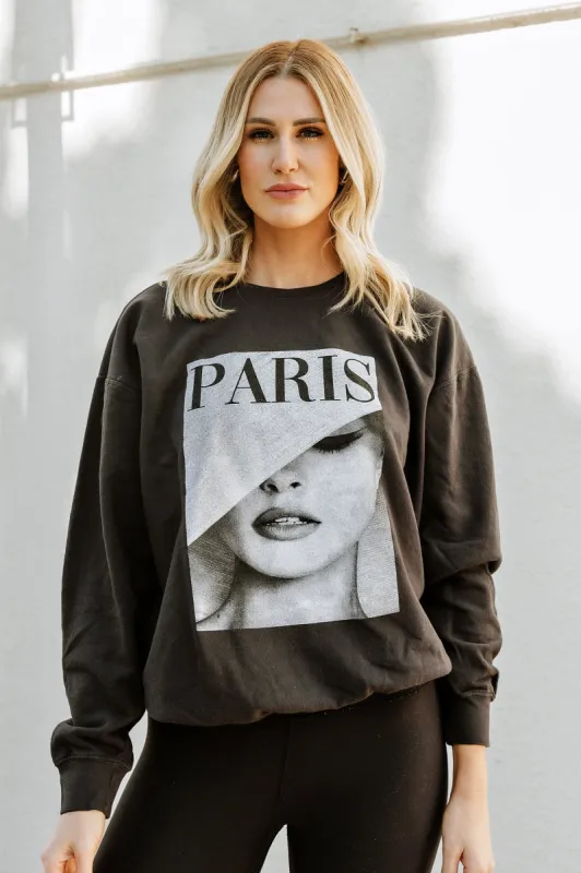 GB ORIGINAL!! The "Paris Print" Sweatshirt in Black sold by Glitzy Bella
