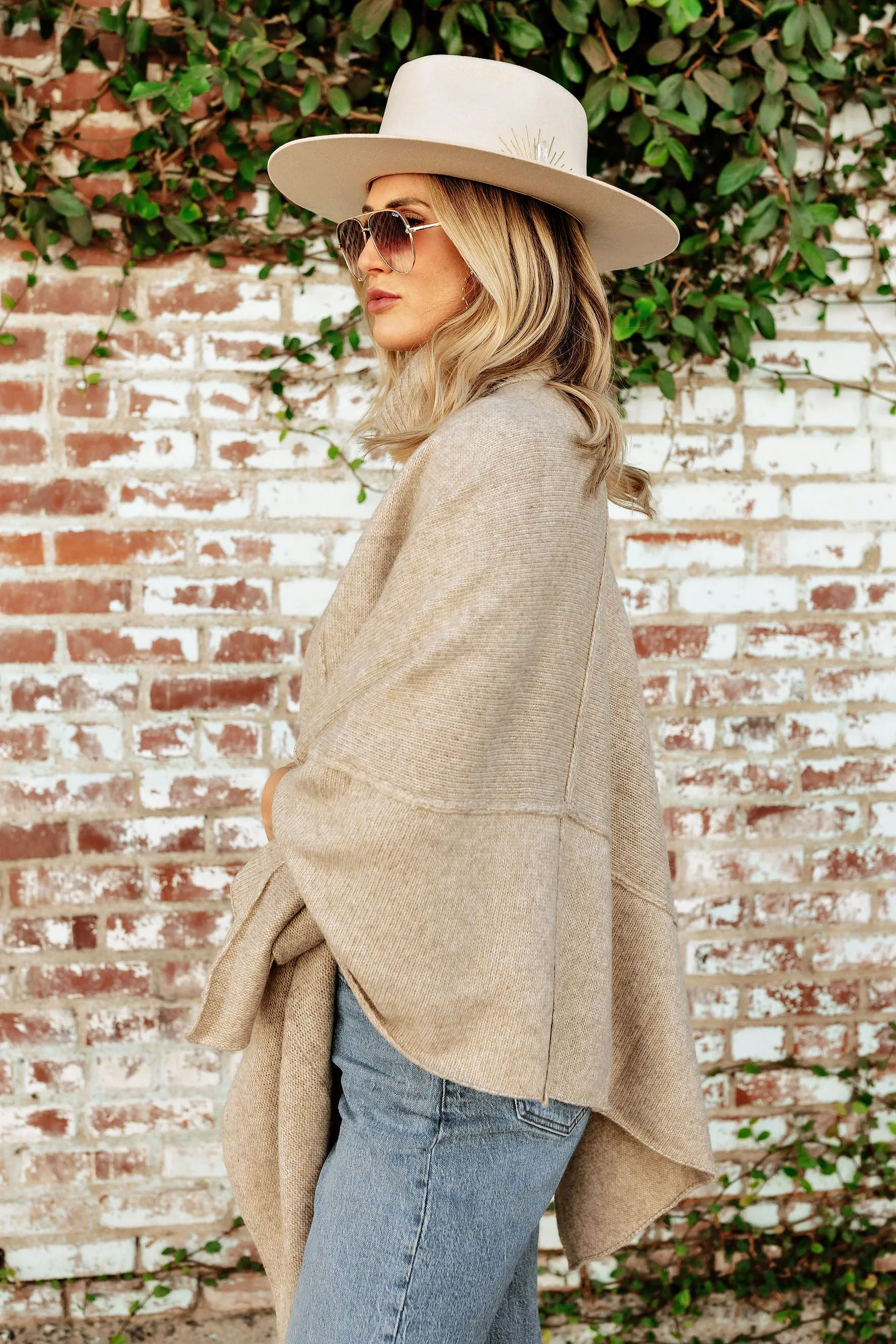 FINAL SALE!! Apres Chic Turtleneck Poncho in Taupe sold by Glitzy Bella product image thumbnail 3