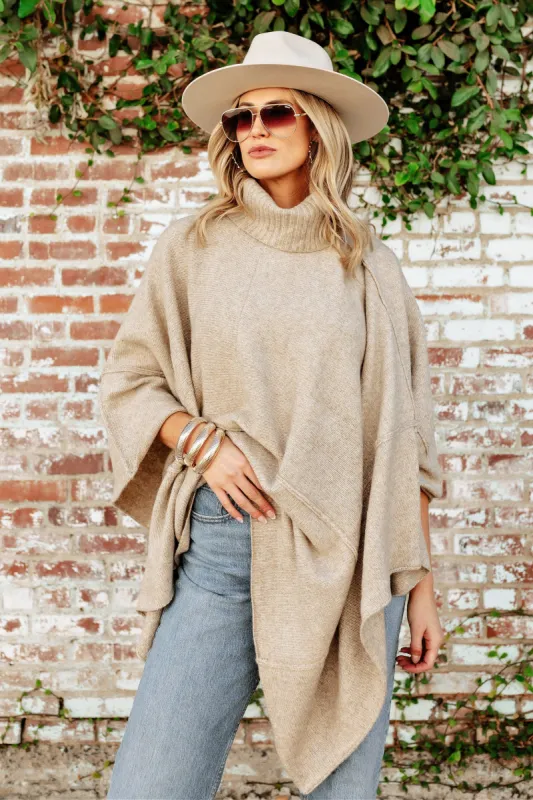 FINAL SALE!! Apres Chic Turtleneck Poncho in Taupe sold by Glitzy Bella