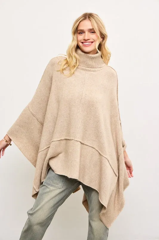 FINAL SALE!! Apres Chic Turtleneck Poncho in Taupe sold by Glitzy Bella product image thumbnail 5