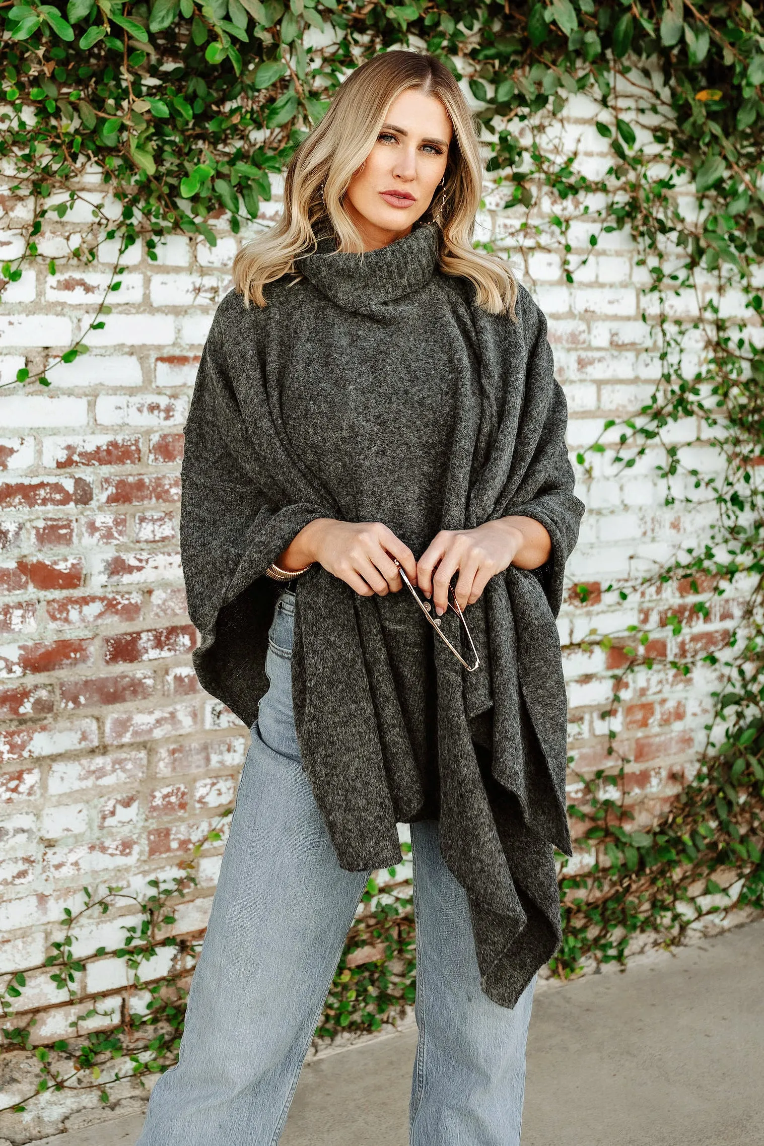 FINAL SALE!! Apres Chic Turtleneck Poncho in Charcoal sold by Glitzy Bella product image thumbnail 5