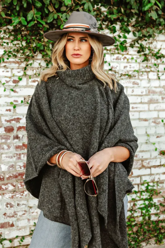 FINAL SALE!! Apres Chic Turtleneck Poncho in Charcoal sold by Glitzy Bella