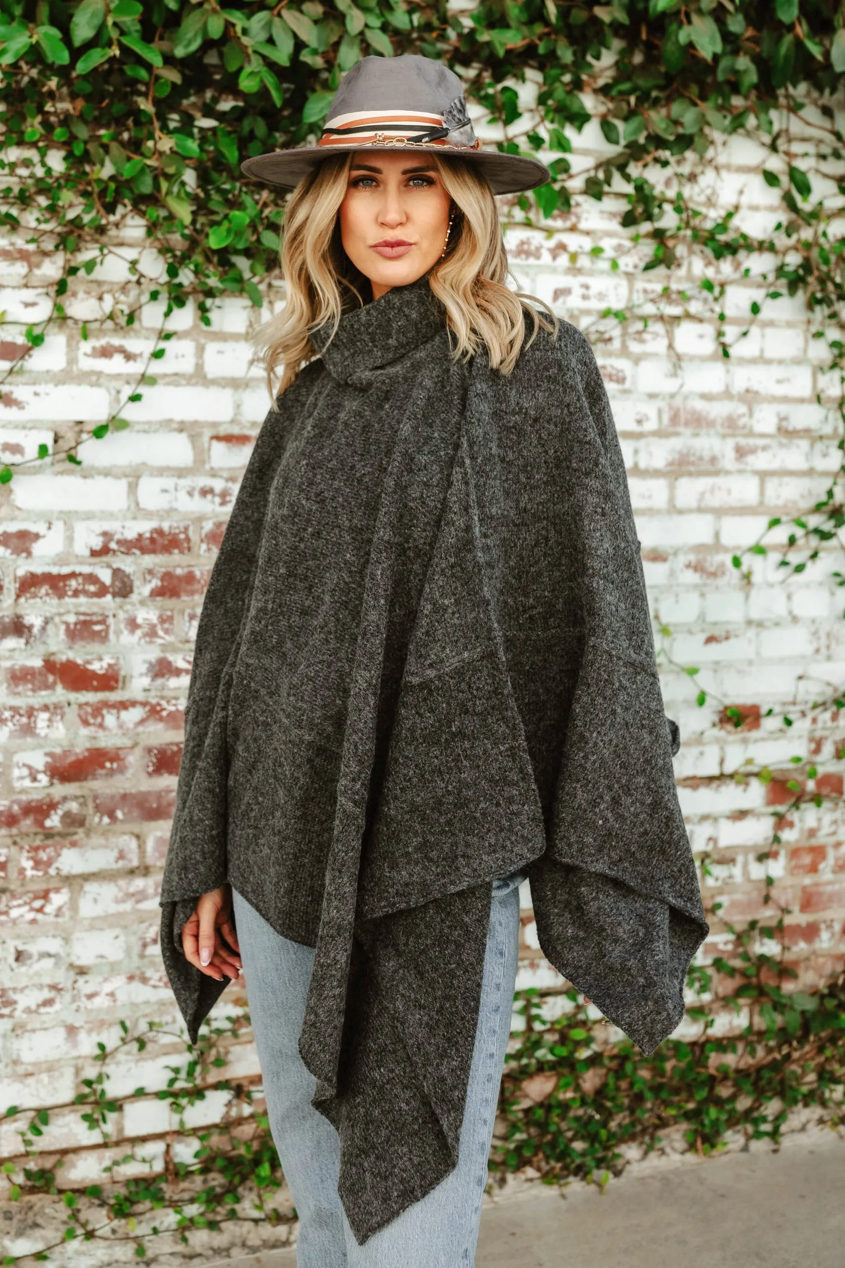 FINAL SALE!! Apres Chic Turtleneck Poncho in Charcoal sold by Glitzy Bella product image thumbnail 3