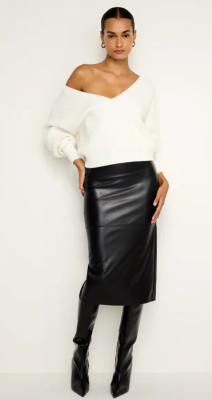 FINAL SALE!! Better Than Leather Midi Skirt in Black by Good American sold by Glitzy Bella