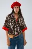 FINAL SALE!! Relaxed Leopard Print Shirt with 3/4 Sleeves and Red sold by Glitzy Bella