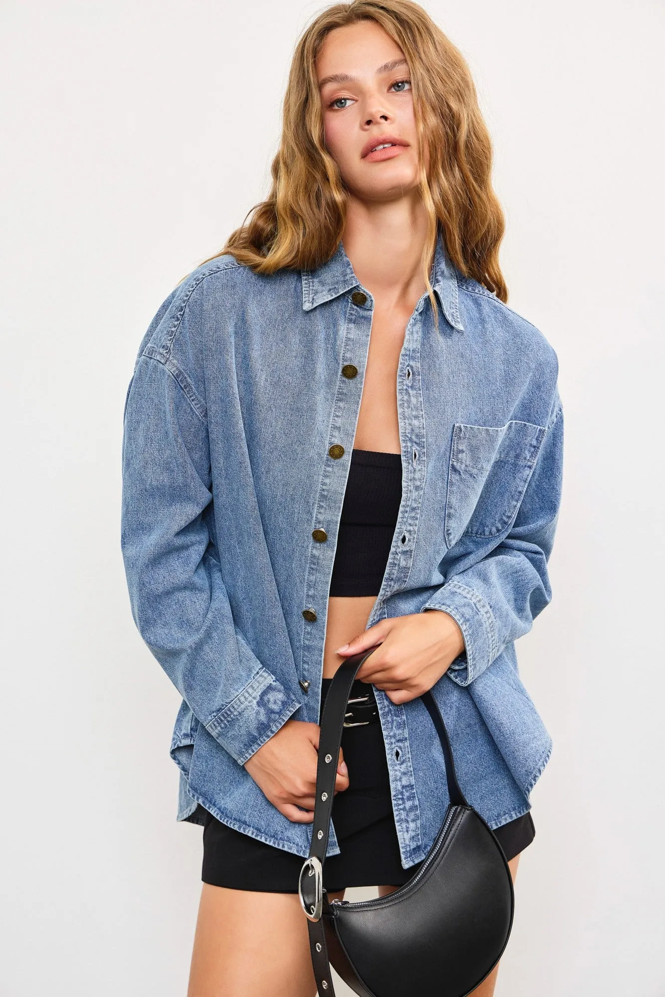 FINAL SALE!! Oversized Washed Denim Shirt sold by Glitzy Bella product image thumbnail 4