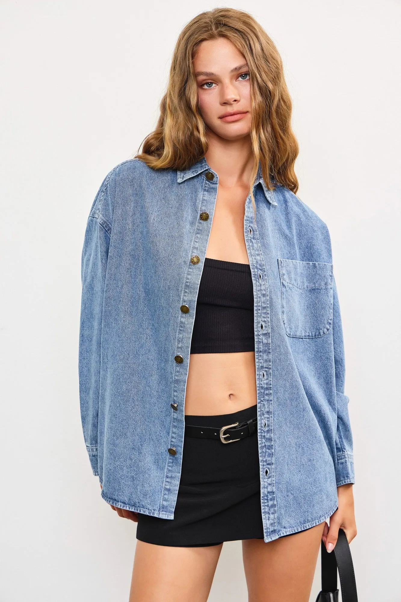 FINAL SALE!! Oversized Washed Denim Shirt sold by Glitzy Bella product image thumbnail 2
