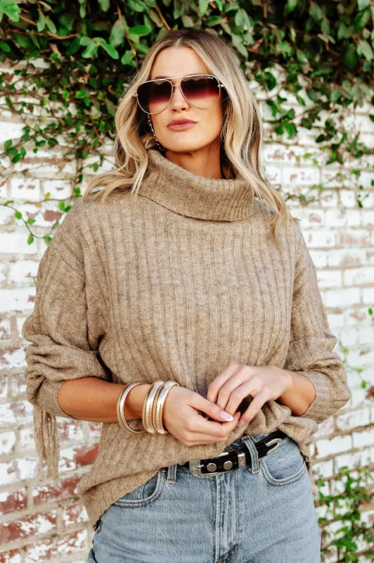 NEW!! Fringe Turtleneck Sweater in Mocha sold by Glitzy Bella