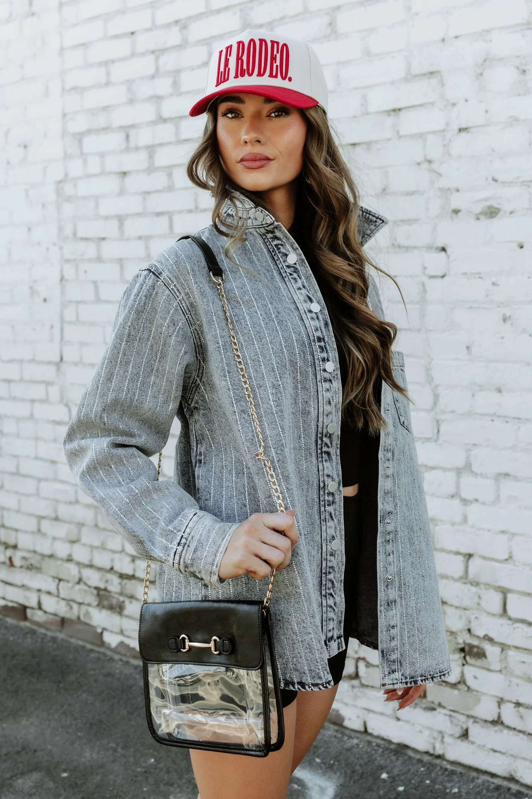 BEST SELLER!! Crystal Striped Denim Shacket in Blue Denim sold by Glitzy Bella product image thumbnail 3