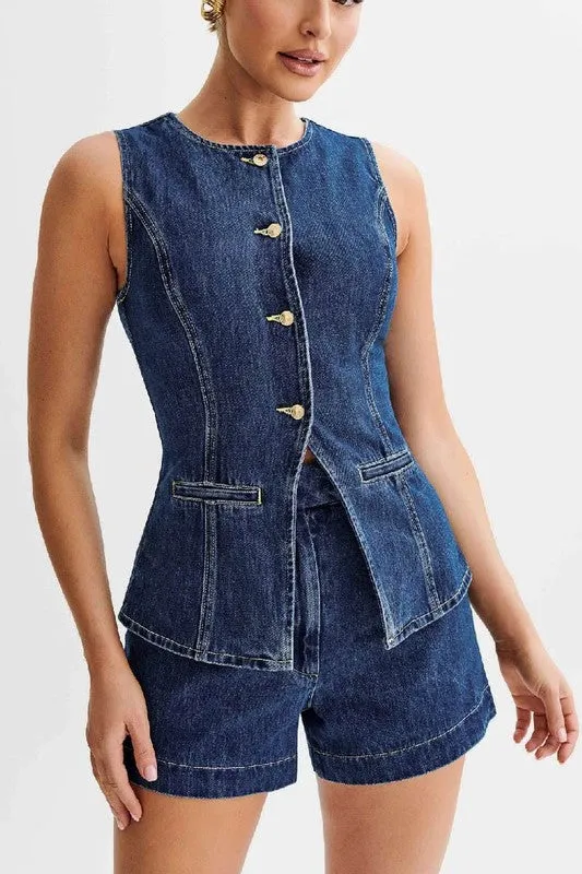 FINAL SALE!! The Midland Denim Vest and Short Set sold by Glitzy Bella product image thumbnail 5