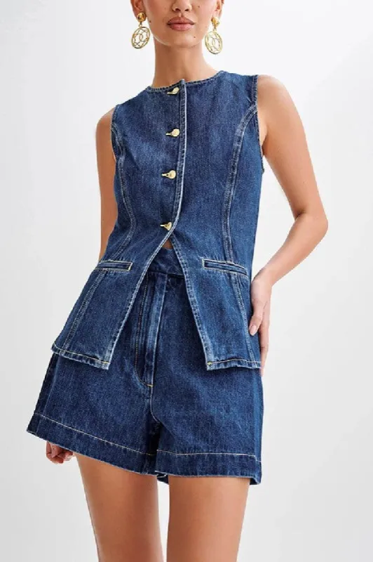 FINAL SALE!! The Midland Denim Vest and Short Set sold by Glitzy Bella