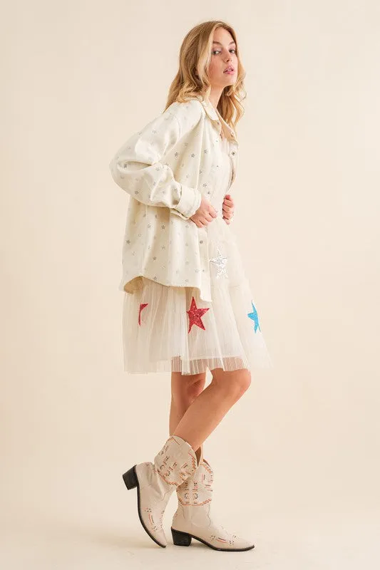 FINAL SALE! Crystal Star Denim Shacket in Off White sold by Glitzy Bella product image thumbnail 5