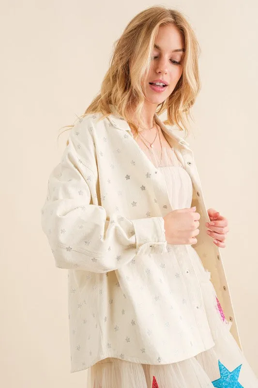 FINAL SALE! Crystal Star Denim Shacket in Off White sold by Glitzy Bella product image thumbnail 4