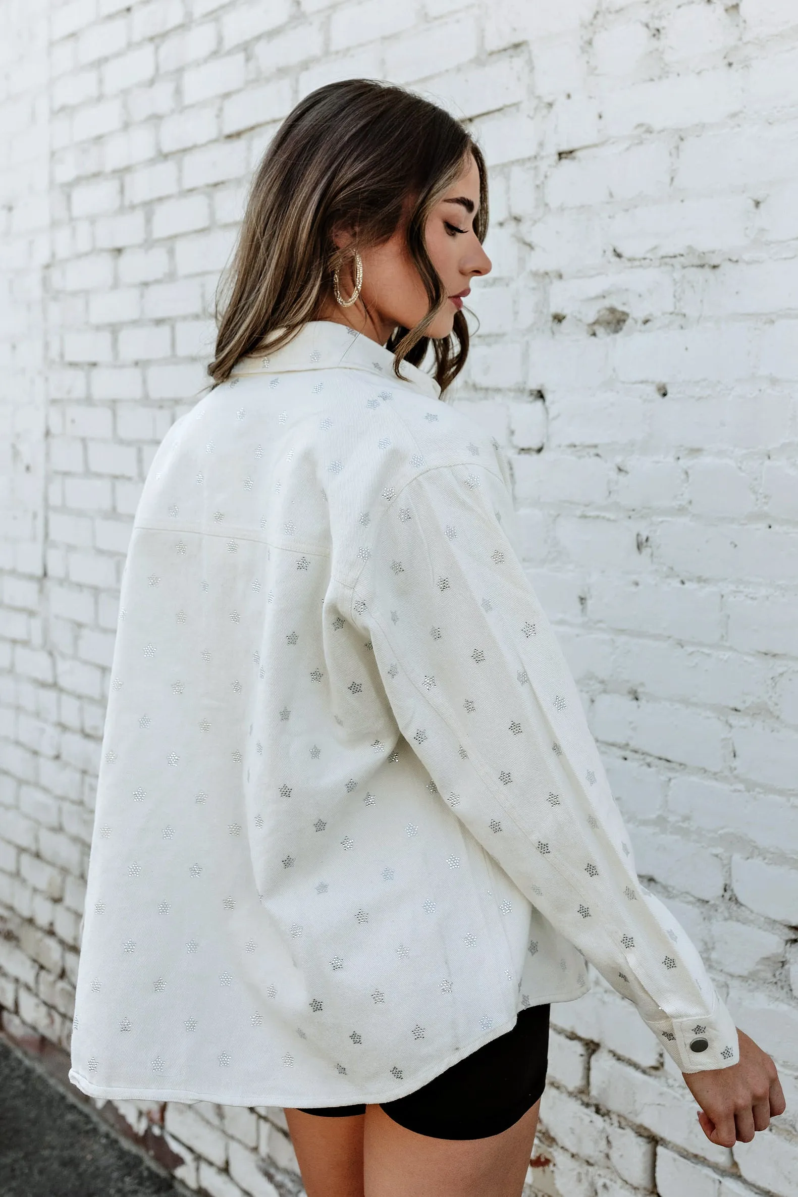 FINAL SALE! Crystal Star Denim Shacket in Off White sold by Glitzy Bella product image thumbnail 3