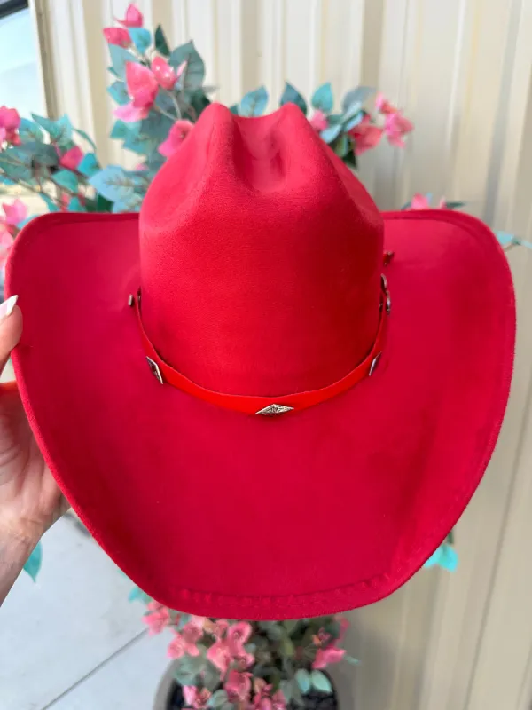 NEW!! The "Dolly" Faux Suede Cowboy Hat in Red sold by Glitzy Bella