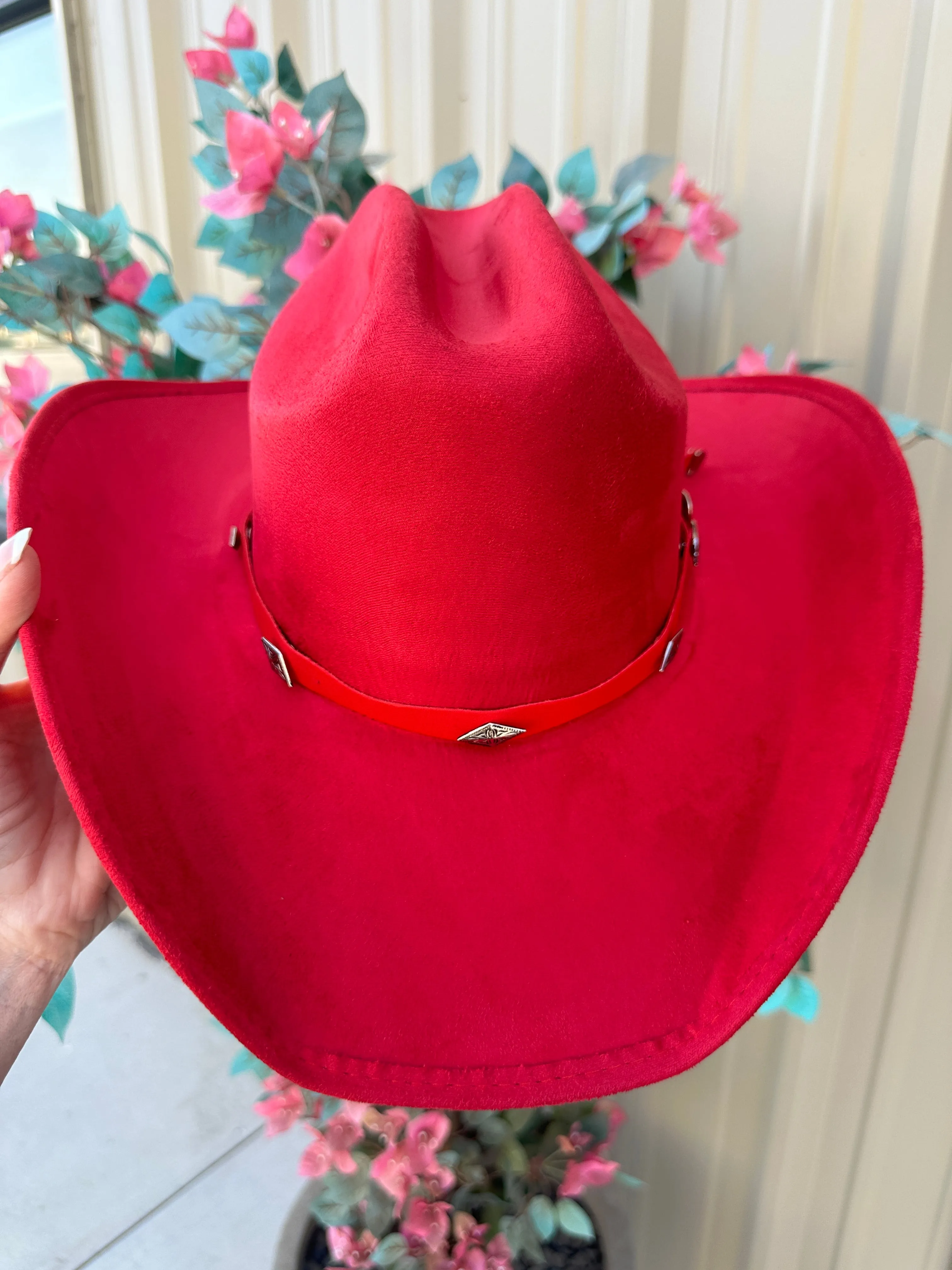 NEW!! The "Dolly" Faux Suede Cowboy Hat in Red sold by Glitzy Bella