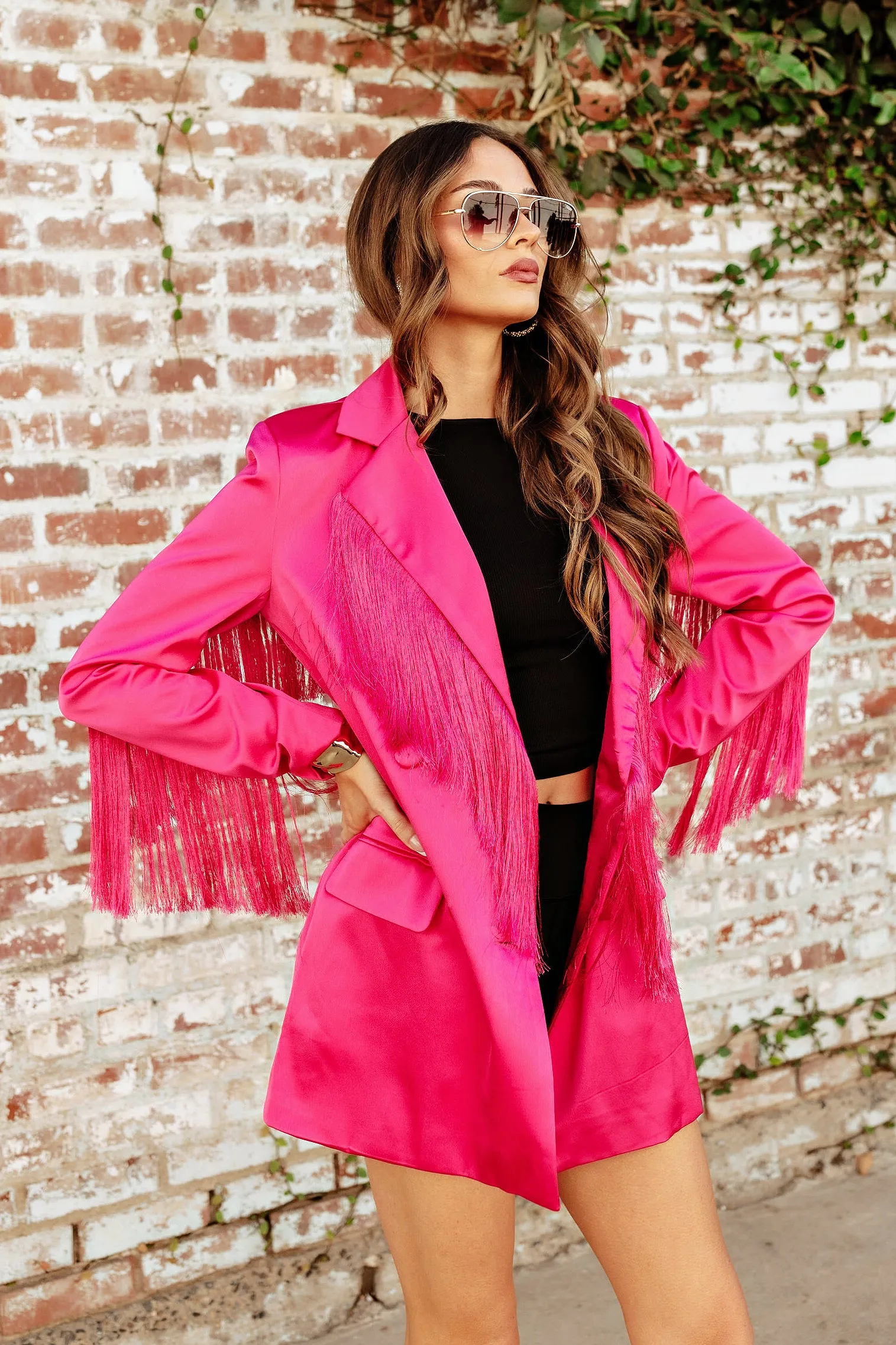 FINAL SALE!! Fuchsia Fringe Satin Blazer sold by Glitzy Bella product image thumbnail 2