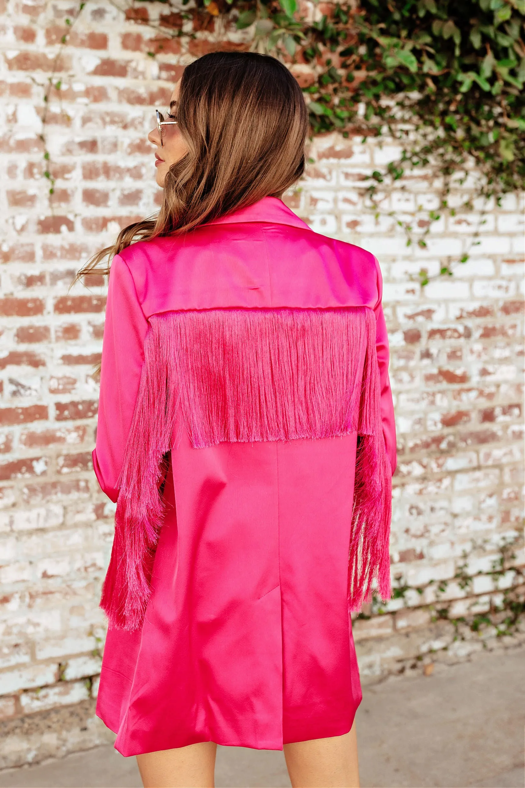 FINAL SALE!! Fuchsia Fringe Satin Blazer sold by Glitzy Bella product image thumbnail 3