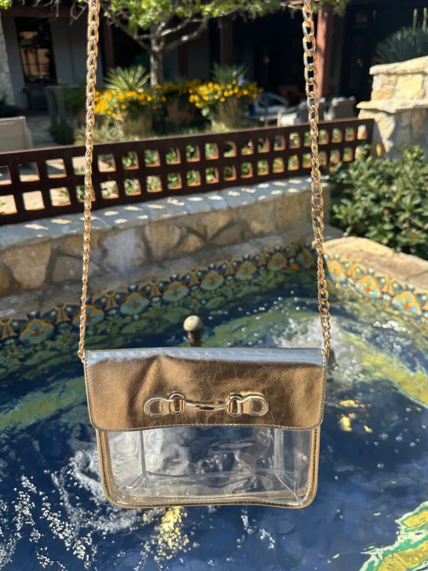 FINAL SALE!! Bag Check Clear Crossbody in Gold sold by Glitzy Bella