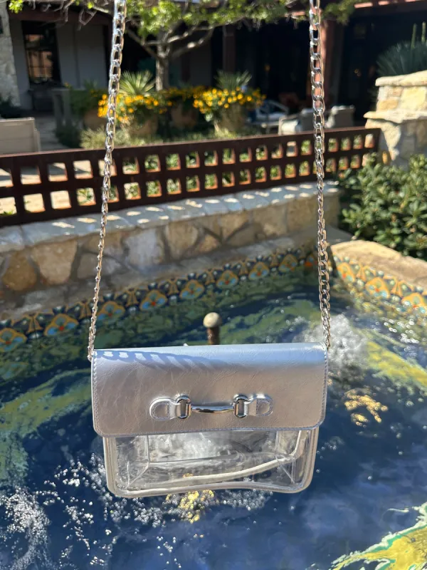 FINAL SALE!! Bag Check Clear Crossbody in Silver sold by Glitzy Bella