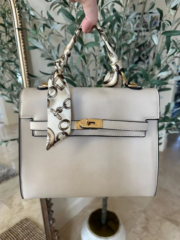 FINAL SALE!! Icon Structured Top handle Purse in Ivory sold by Glitzy Bella