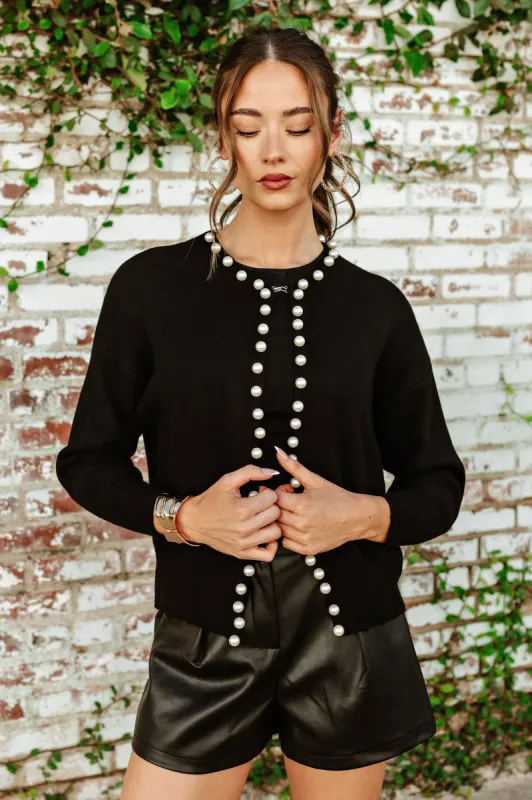 NEW!! Pearl Trim Cardigan in Black sold by Glitzy Bella