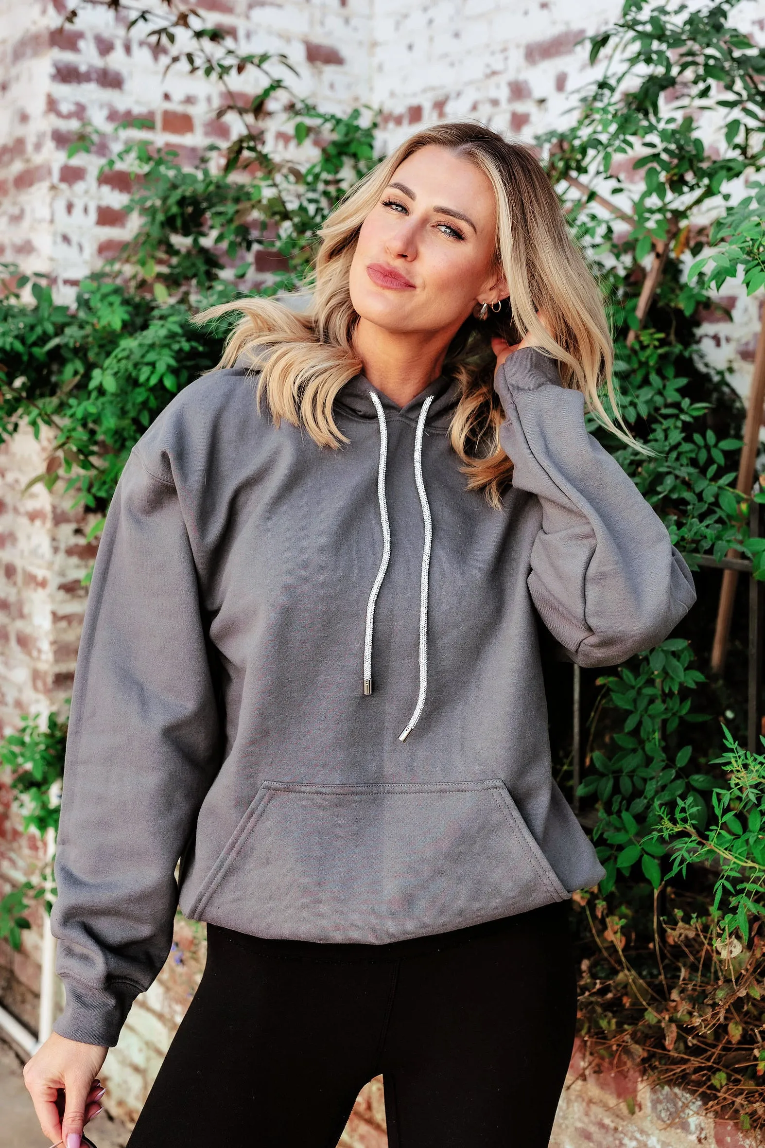 BEST SELLER!! Crystal Drawstring Sweatshirt in Charcoal sold by Glitzy Bella