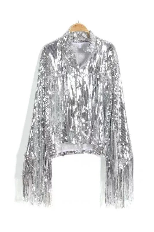 FINAL SALE!! Sadie Silver Sequin Fringe Jacket sold by Glitzy Bella product image thumbnail 3