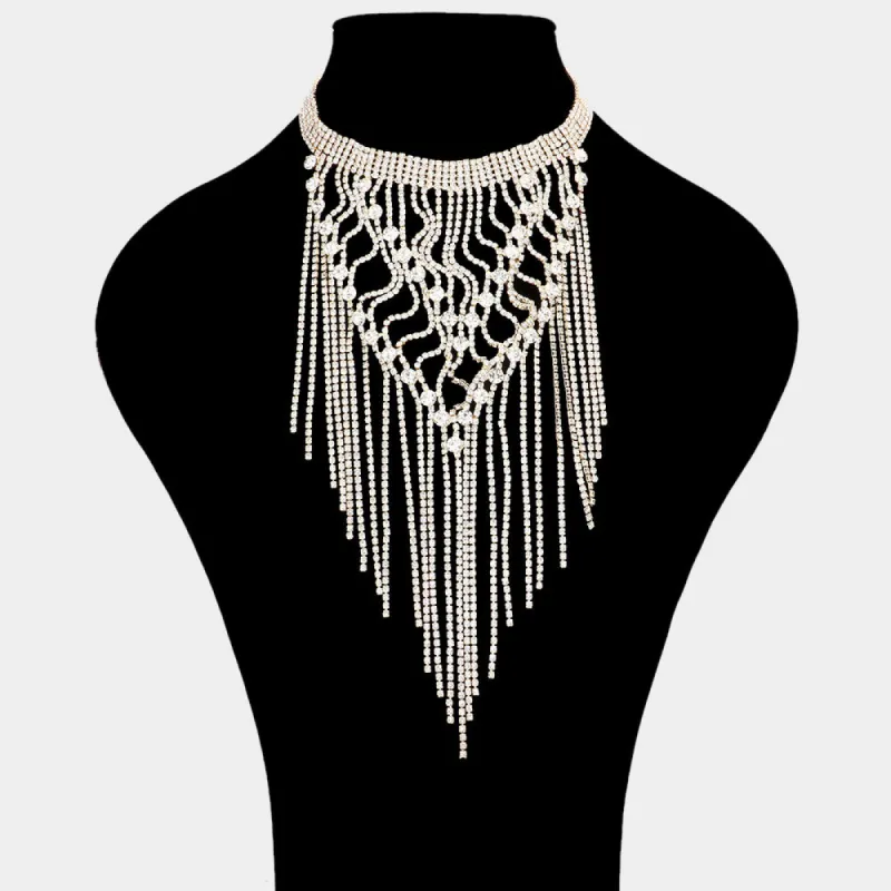 NEW!! Houston Rhinestone Fringe Choker in Gold sold by Glitzy Bella